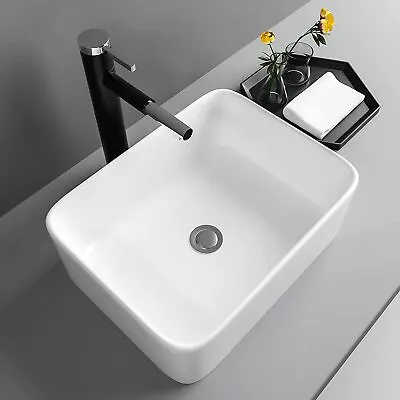 Bathroom Counter Top Ceramic Wash Basin Cloakroom Gloss Sink Rectangular White • £25.90