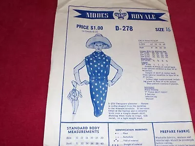 🌺 1960's MODES ROYALE #D-278 - LADIES HANDKERCHIEF NECKLINE DRESS PATTERN 16 FF • $18.99