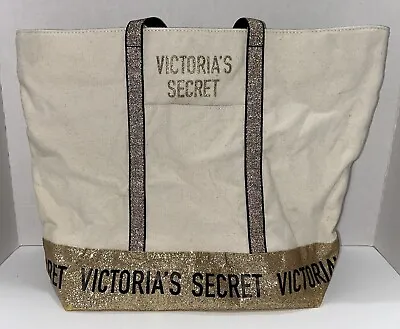 Victoria Secret Bling Weekender Tote Bag  XL Canvas Glitter Sparkle • $11.40
