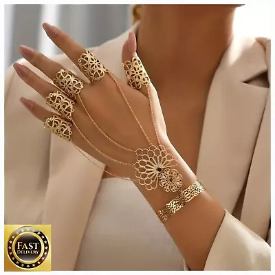 Indian Finger Gold Ring Hand Harness Chain Bangle Bracelet Fashion Boho • £5.49