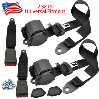 $43.65 • Buy 2 Set Retractable 3 Point Safety Seat Belt Straps Front Auto Vehicle Adjustable