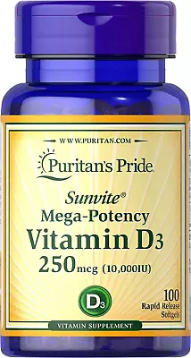 Puritan'S Pride Vitamin D3 10000 IU Bolsters Health Immune System Support And He • $5.26