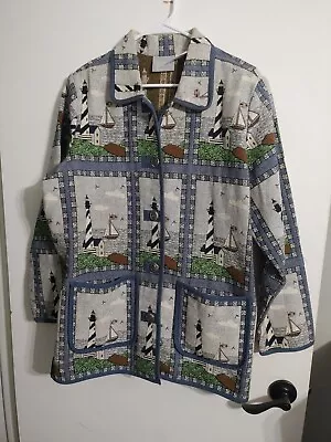 Vintage Blair Lighthouse Tapestry Jacket Coat Nautical Button-up Womens Size L • $24.99