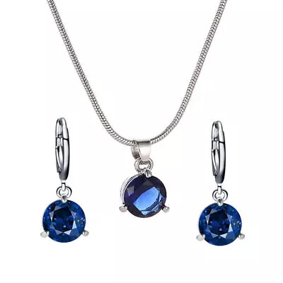 925 Silver Pendant Necklace Earrings Women Cubic Zirconia Party Jewelry Set • $2.35