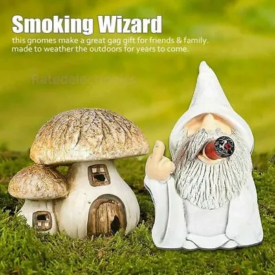 $10.46 • Buy Smoking White Wizard Gnome Middle Finger Garden Yard Lawn Ornament Statue Decor