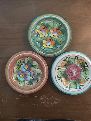 $15 • Buy Cer-brogi 3 Small Round Dishes To Hang Hand Painted Pottery Italy Vintage Collec