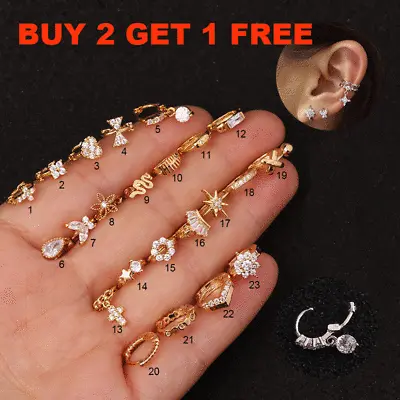 £3.49 • Buy Tiny Helix Cartilage Tragus CZ Ear Piercing Huggie Hoop Earring Punk Jewellery