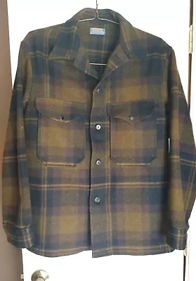 Vintage Pendleton Jacket Mens Med Mustard Yellow Mackinaw Cruiser Wool Plaid USA • $92.79