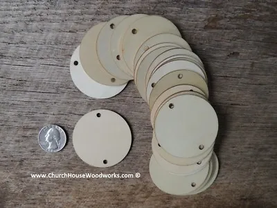25 Count 2 Inch Wood 2 HOLE TAG CIRCLE Shapes DIY Two Inch Wooden Coin Craft  • $6.99