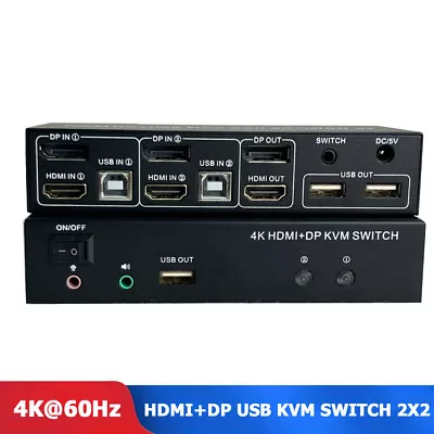 HDMI DisplayPort DP USB KVM Switch 2X2 4K 60Hz Mixed Input Dual Monitor Computer • $94.72