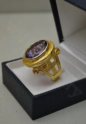 Men's Bishop Ring 4 Ct Oval Cut Simulated Purple Amethyst 14K Yellow Gold Plated • $98.38