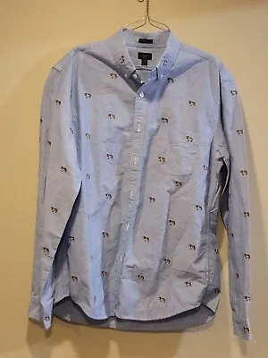 J. Crew Dog Bulldog Motif Oxford Button Down Shirt - Slim. Size Large. • $28