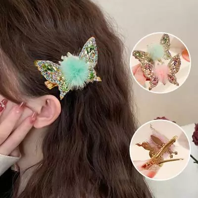 3D Moving Butterfly Faux Fur Hair Clips Flying Shiny Rhinestone Hairp FAST • $1.91