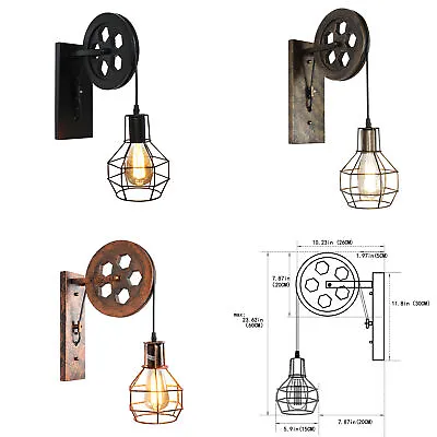 Vintage Retro Industrial Wall Light Farmhouse Wall Sconce Pulley Wall Lamp • $44.49