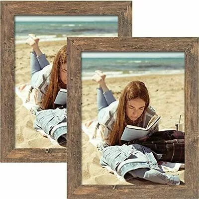 2 Pack 11x14 Picture Frames With Real Glass Distressed Wide Molding Design • $29.94