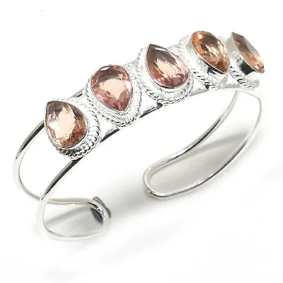 Peach Morganite Gemstone Handmade 925 Sterling Silver Jewelry Bangle Size 7-8  • $11.39