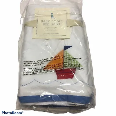 NWT Pottery Barn Kids Bed Skirt Baby Boats Fish Crib RETIRED Sailboat Cotton • $33