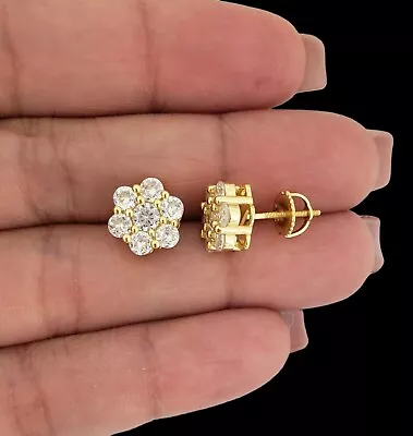 2CT Round Lab-Created Diamond Flower Shape Stud Earrings 14K Yellow Gold Plated • $65.99