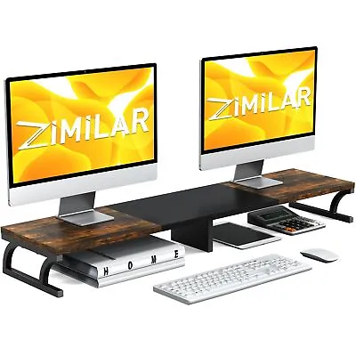 Dual Monitor Stand Riser Large Monitor Stand For Desk Wood Monitor Riser • $30.45