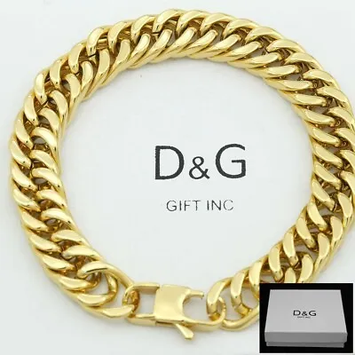 DG Men's 8.5  Stainless Steel 12mmCuban Curb Bracelet Gold Plated BOX • $15.99