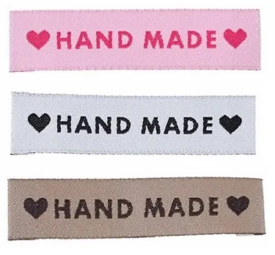 Fabric Labels 'Hand Made Heart' Sew On Garment Clothing Label Tags 60x15mm  • £3.38