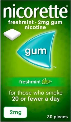 30 X Nicorette Chewing Gum Freshmint 2mg Nicotine Relieves Cravings Fast Acting • £4.95