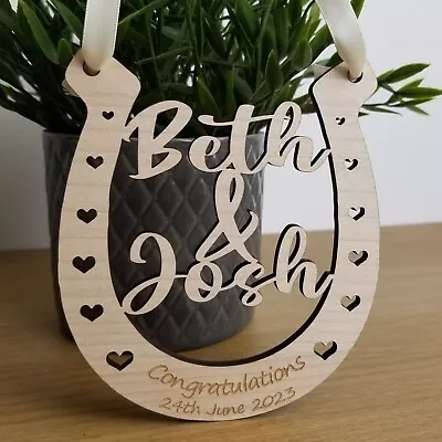 Wedding Wooden Horseshoe Personalised With Any Text Mr And Mrs Lucky Bride Gift • £8.50