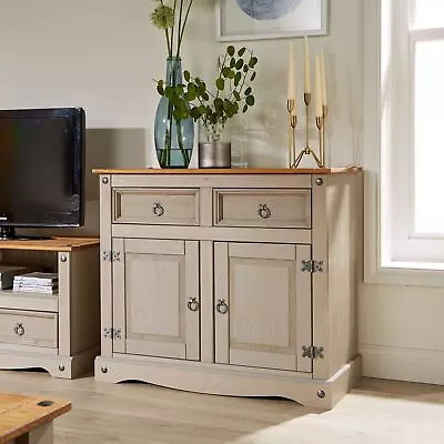 £79.99 • Buy Corona Grey Storage Cupboard Solid Pine 2 Drawer 2 Door Wooden Mexican Cabinet