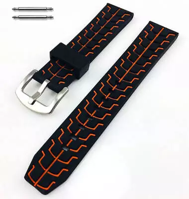 Black & Orange Sports Tire Track Rubber Silicone Replacement Watch Band Strap 68 • $12.95