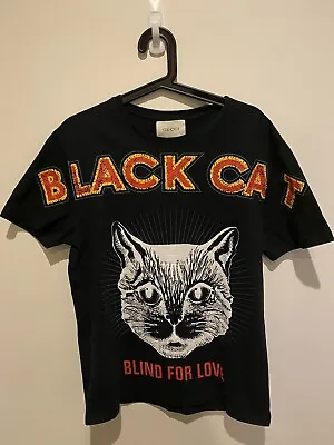 $550 • Buy Authentic Gucci  T-shirt Black Cat Blind For Love