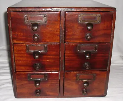 1903 Library Bureau Sole Makers 6-Drawer CARD FILE HOLDER *Mahogany *Brass PULLS • $570