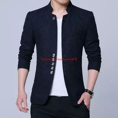 Mens Chinese Style Stand Collar Casual Suit  Multi-grain Buckle Clothes • $48.74