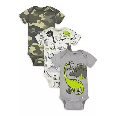 Gerber Baby Boy's 3 Pack Short Sleeve Onesies Various Sizes Dino Camo NEW CUTE • $9.99