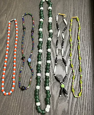 RARE Czechoslovakia Czech Mardi Gras Glass Beads - Necklaces Lot Of 5- Vintage • $30