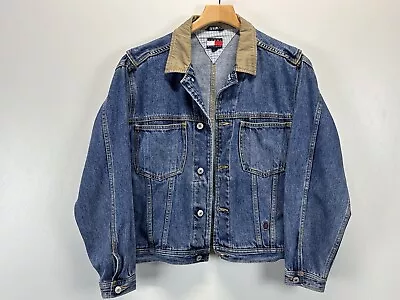 Vtg Tommy Hilfiger Jean Jacket Sz Large Contrasting Collar Unisex Denim Blue • $34