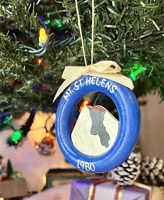 Vtg Mt St Helens 1980 Handmade 3” Round Commemorative Christmas Ornament • $14.99