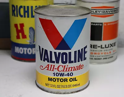 FULL ~ NO LEAKS ~ 1980s Era VALVOLINE ALL CLIMATE MOTOR OIL Old 1 Qt. Can ~ NICE • £24.33