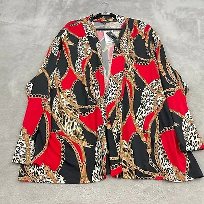 NWT Vikki Vi Cardigan Sweater 4X Black Red Chainlink Long Sleeve Plus Size Artsy • $31.44