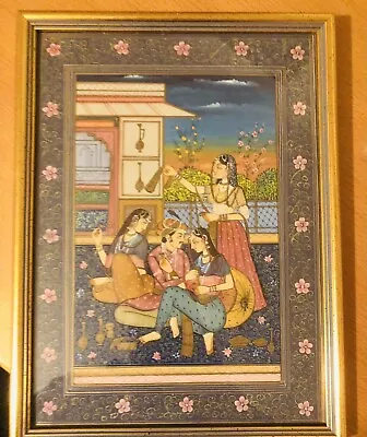 Vintage Mughal King & Queen Painting Miniature Wooden Framed Wall Hanging Decor • £30