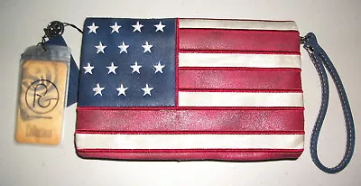 P & G Collection Leather Wallet Wristlet Clutch BiFold 8  X 6  W/ American Flag • $25.92