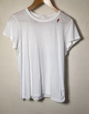 Rag & Bone T Shirt White Top Lightning Bolt Embroidered Pima Cotton Size Large • £38