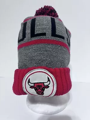 Chicago Bulls Mitchell And Ness Pom Beanie Knit Hat Winter Cap Adult OSFA Gray • $14