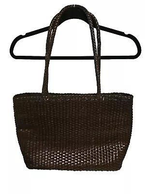 Vintage EDDIE BAUER Large Leather Tote Bag Shoulder Bag Basket Weave • $42