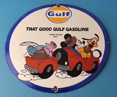 Vintage Gulf Gasoline Sign - Mickey Mouse Porcelain Sign - Gas Pump Station Sign • $145.47