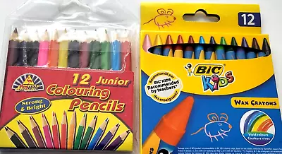 Bic Kids Crayons X 12 Multicoloured & 12 Half Size Colouring Pencils • £3.95