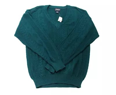 NWT Vintage 90s Strawbridge Clothier Men's Large Fisherman Knit Teal Sweater • $35