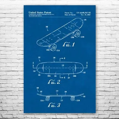 Double Kick Skateboard Patent Poster Print 12 SIZES Skating Art Bedroom Wall Art • $15.95