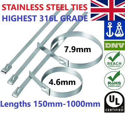 Stainless Steel Metal Cable Ties Zip Wrap Exhaust Heat Straps Marine Grade • £3.99