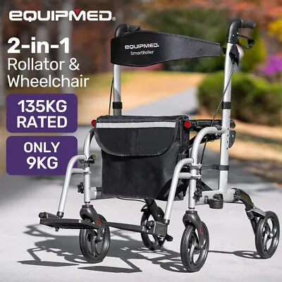 EQUIPMED 2-in-1 Wheelchair Walking Frame Rollator Walker Mobility Aid Wheels • $254