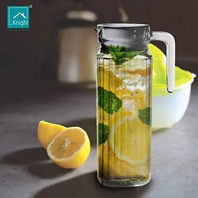 1.2L Water Juice JUG Pitcher GLASS BOTTLE Cocktail Fridge Kitchen Picnic Lid • £7.99